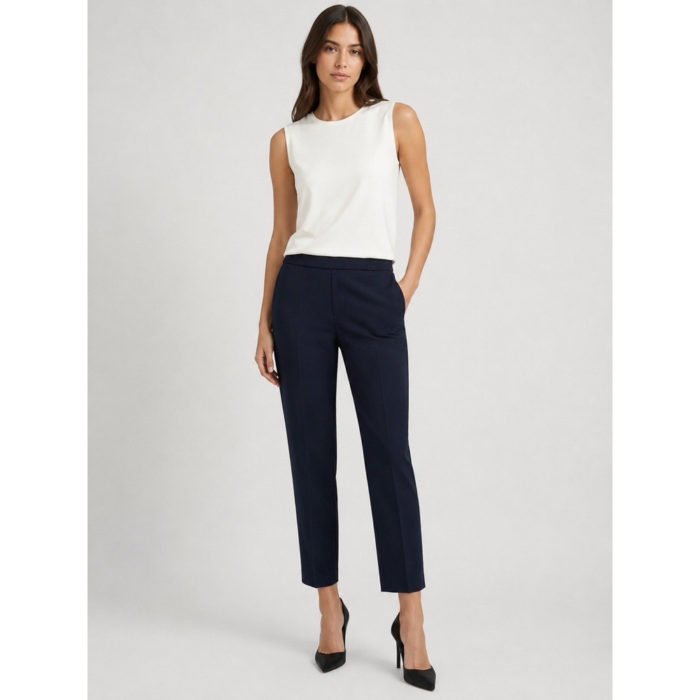 Theory Admiral Crepe Pull On Pants Women Size 6 Navy Slim Career Stretch 26.5